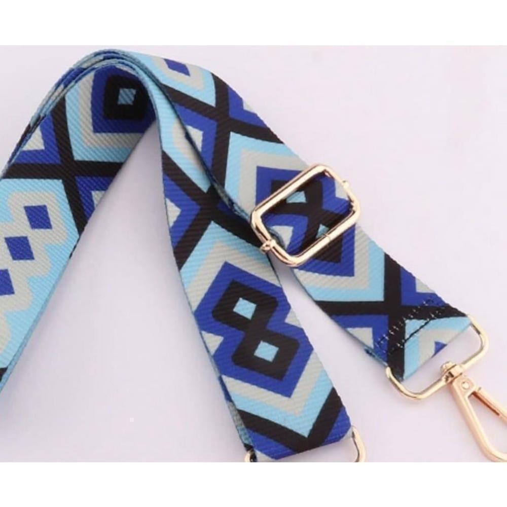 Geometric Pattern Adjustable Shoulder Strap In Blue - Picture 2 of 6
